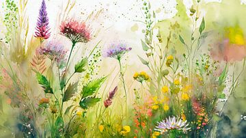 Zomers schilderij:  Veldbloemen in de berm van Studio Pieternel
