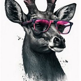 Cooler Hirsch mit rosa Sonnenbrille von Felix Brönnimann