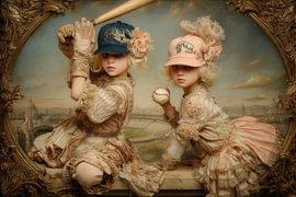 Old Masters with a wink - Children Climb out of Painting by Peter Pen Drawings and Paintings