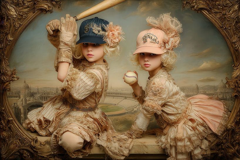 Old Masters with a wink - Children Climb out of Painting by Peter Pen Drawings and Paintings