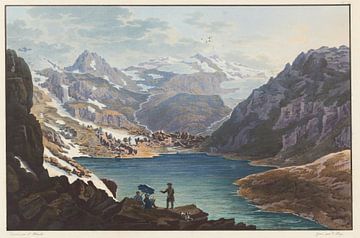 Uitzicht op de bron van de Voor-Rijn, vanaf het Tomameer, op de Badusberg, Johann Ludwig Bleuler