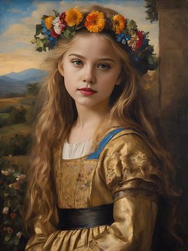 Het blonde barok meisje met de bloemenkrans van Jolique Arte