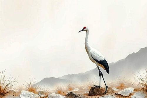 Een kraanvogel wabi sabi aardetinten.