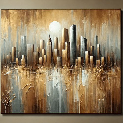 Abstrakte Skyline-Malerei in Bronze | Moderne und elegante Wanddekoration