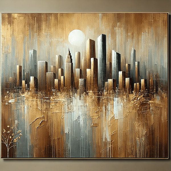 Abstract Skyline Painting in Bronze | Modern and Elegant Wall Decoration by Tijn van de Loo