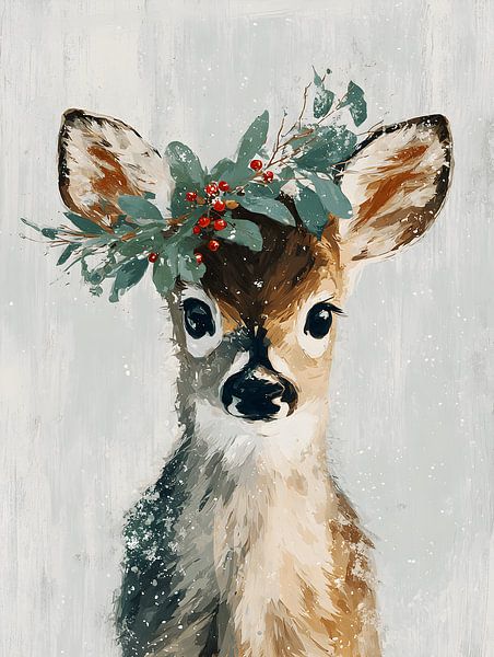 Young Reindeer with Christmas wreath by Gypsy Galleria