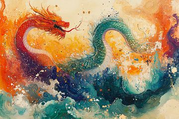 schilderachtige japanse kunst draak in de zee van Egon Zitter