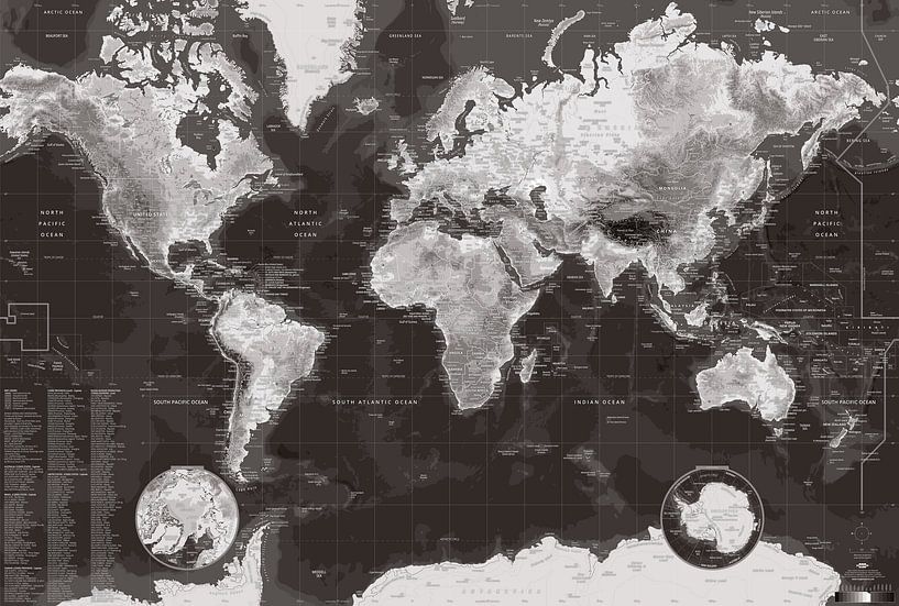 WITTE &amp; ZWARTE ambient wereldkaart (bijgewerkt tot 2025) van MAPOM by Geoatlas