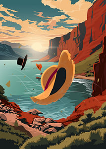 Schwebende Hüte über Canyon Sunset Lake