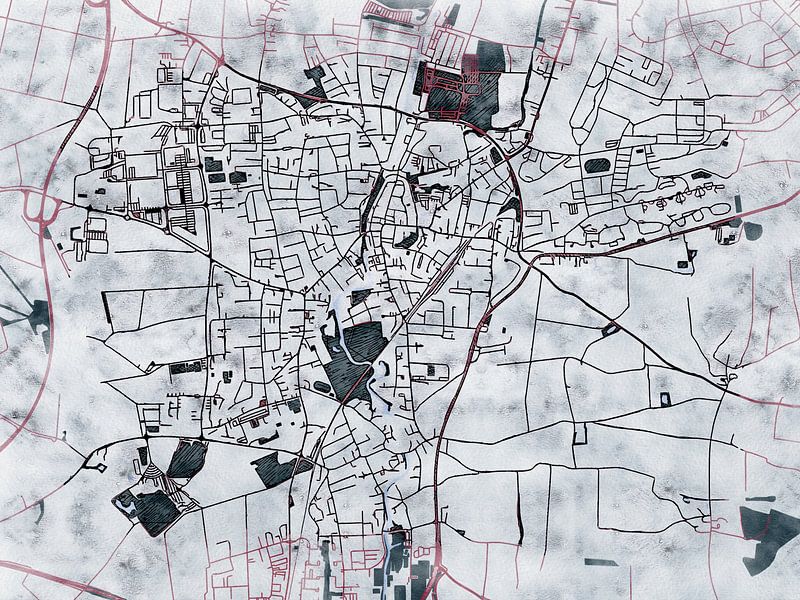 Kaart van Erding in de stijl 'White Winter' van Maporia