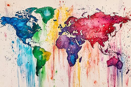 Kleurrijke aquarel wereldkaart