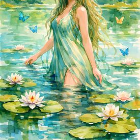 waternimf in lelievijver van Linda de Klein