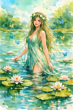 water nymph in lily pond