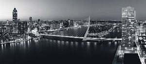 Skyline von Rotterdam bei Nacht mit Blick auf die Erasmusbrug über die