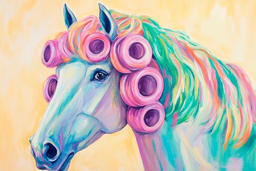 Colourful horse with curlers