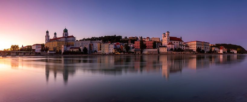 Passau Zonsondergang (Panorama) van Frank Herrmann