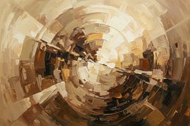 Abstract Circle Painting, Oil Texture in Beige & Brown