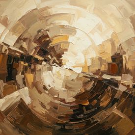 Abstrakte Kreis Malerei, Öl Textur in Beige & Braun von By Marjolein Design