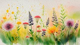 Stimmungsvolles Sommerbild von Wildblumen am Straßenrand