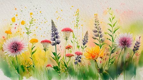 Sfeervol zomers schilderij van wilde bloemen in de berm