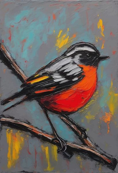 Abstract portretschilderij van roodborstje van MIROKKU