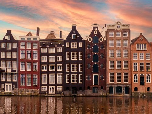 Canal houses in Amsterdam at sunrise by Roger VDB