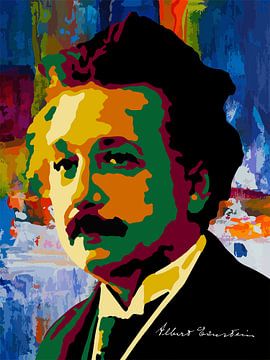 Albert Einstein kleurrijke abstracte kunst 2 van Andika Bahtiar