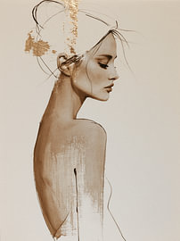 Golden Silence | Minimalistisches Frauenporträt in Beige und Gold von Carla Van Iersel