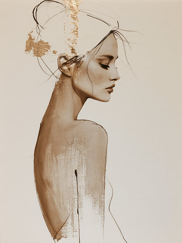 Golden Silence | Minimalist portrait of a woman in beige and gold by Carla Van Iersel