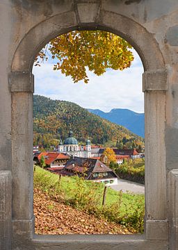 old door with arch, vintage design, Ettal abbey  in autumn by SusaZoom