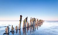 Reflectie van de paaltjes op de Waddenzee nabij Moddergat van Martijn van Dellen thumbnail