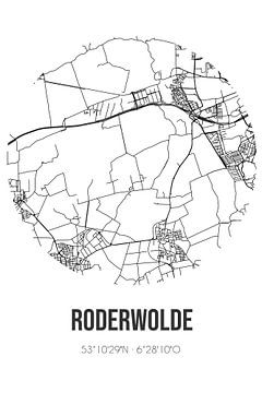 Roderwolde (Drenthe) | Landkaart | Zwart-wit van MijnStadsPoster