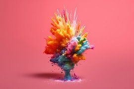 Kleur Explosie met roze achtergrond van Digitale Schilderijen