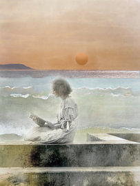 Girl reading at sunset