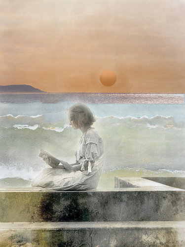 Girl reading at sunset