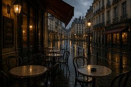 Rainy Evening European Café Street – Cinematic Cityscape Wall Art by Dodik Hariyono