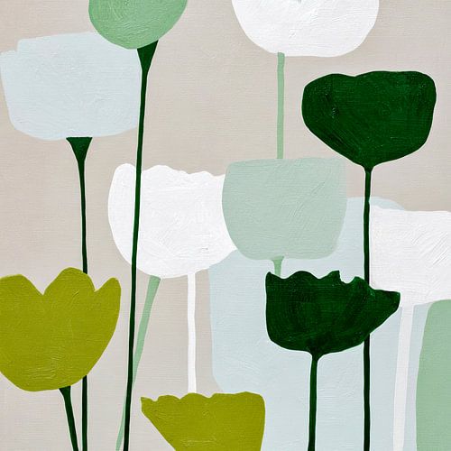 Abstract flowers in green and white – Modern botanical art