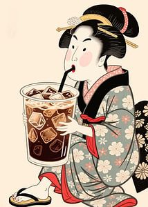 Ukiyo-e Comedy Poster - Koffeinhaltige Geisha Meme Kunst