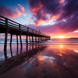 Pier on the beach sunset