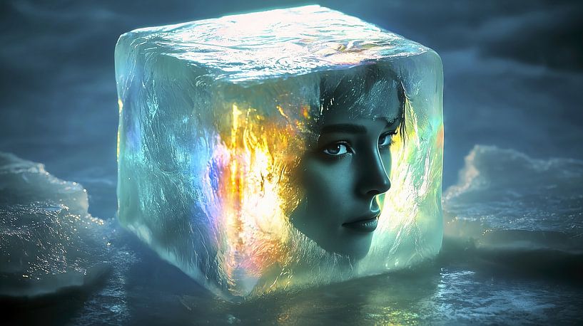 Woman frozen in a melting block of ice by Frank Heinz