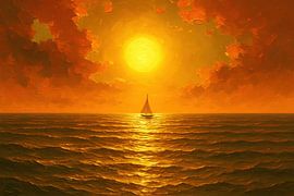 Big sun over calm sea by Art & Soul Creations