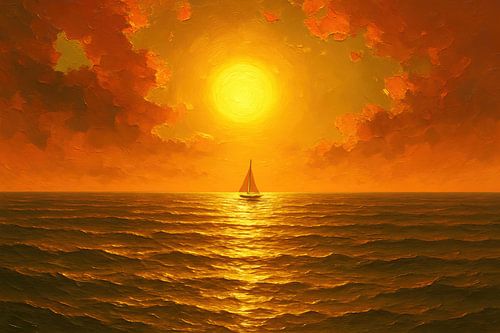 Grote zon boven kalme zee