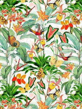 Colibris dans la jungle des fleurs sur Floral Abstractions