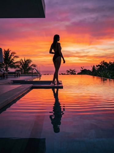 Sunset Silhouette at Infinity Pool
