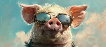 Vrolijk Varkensportret | Porcine Sunglass Sass van Blikvanger Schilderijen