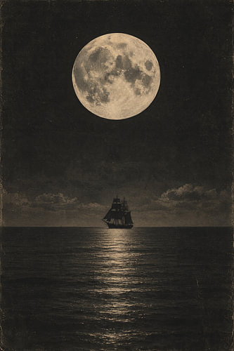 Segelschiff im Mondlicht auf dunkler See