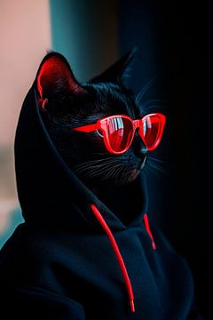 Stijlvolle zwarte kat met zonnebril van Poster Art Shop