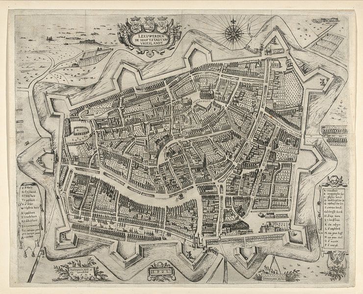 Alte Karte von Leeuwarden aus der Zeit um 1622 von Gert Hilbink