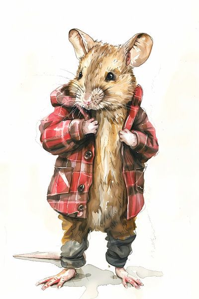 Watercolour of mouse in checked jacket by Imperial Art House