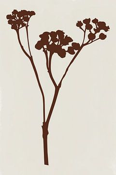 Art botanique moderne. Fleur en brun sur blanc sur Dina Dankers